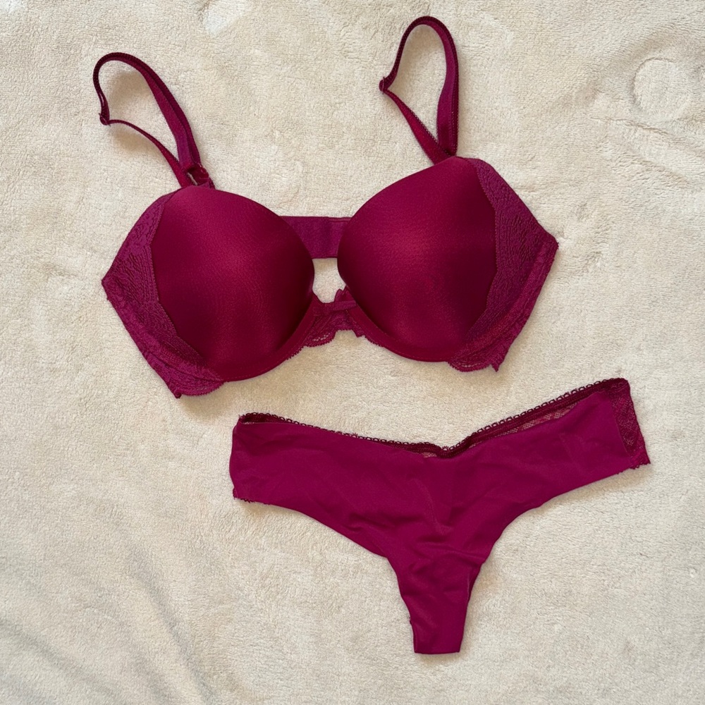 Victoria’s Secret Burgundy Lace Bra and Panty Set